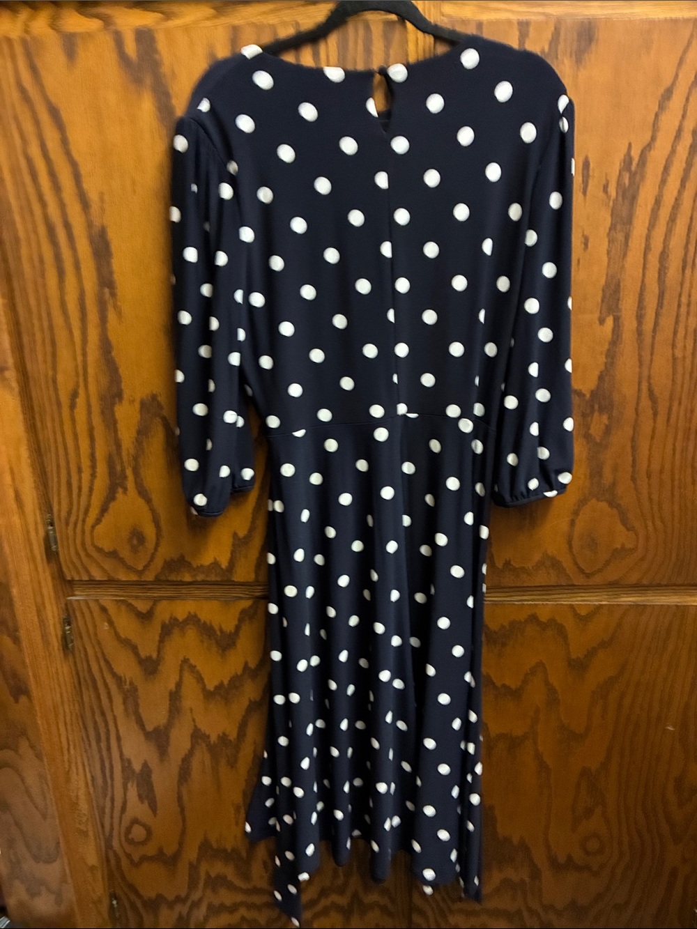 Ralph Lauren Navy and White Polka Dot Midi Dress with Tie Waist - Picture 2 of 2